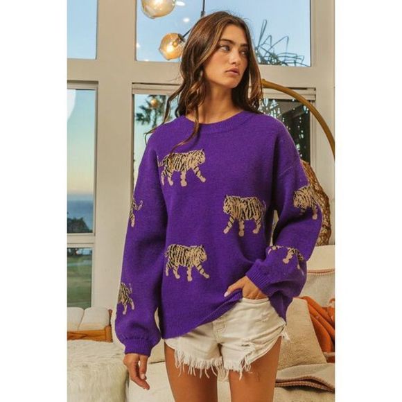 BiBi Tiger Pattern Long Sleeve Sweater - Picture 4 of 8